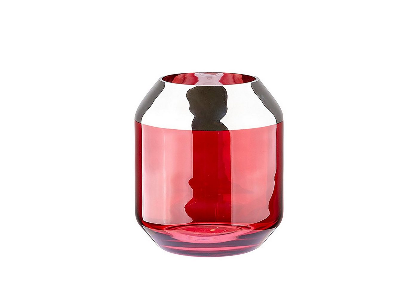 Fink Teelichthalter Teelichthalter / Vase SMILLA - rot - Glas - H.14cm x B.12cm, mundgeblasen - folierter silberfarbener Rand - Ø Öffnung: 9,5 cm von Fink