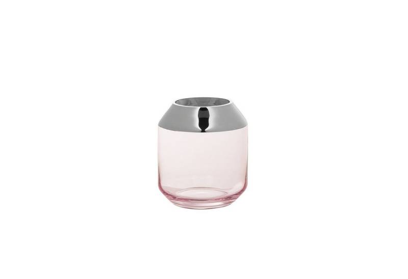 Fink Teelichthalter SMILLA Teelichthalter - H.14cm x D.12cm - Glas - hellrose/silber (1 St., Leuchte - Geschenk für Frauen), Windlicht Teelicht Vase: Vielseitiger Kerzenleuchter & Blumenvase von Fink