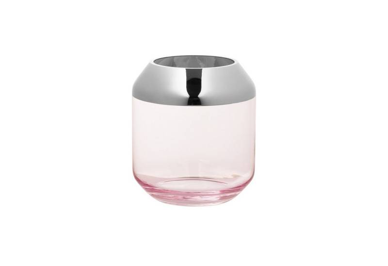 Fink Teelichthalter SMILLA Teelichthalter - H.20,6cm x D.18,5cm - Glas - hellrose/silber (1 St., Leuchte - Geschenk für Frauen), Windlicht Teelicht Vase: Vielseitiger Kerzenleuchter & Blumenvase von Fink