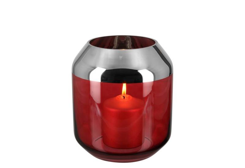Fink Teelichthalter SMILLA Teelichthalter - H.20,6cm x D.18,5cm - Glas - rot/silberfarben (1 St., Leuchte - Geschenk für Frauen), Windlicht Teelicht Vase: Vielseitiger Kerzenleuchter & Blumenvase von Fink