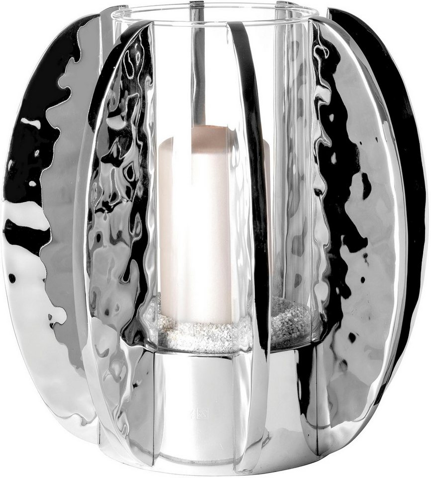 Fink Windlicht GLAMOUR (1 St), Kerzenhalter mit Glas, vernickelt, mit gehämmerter Oberfläche von Fink