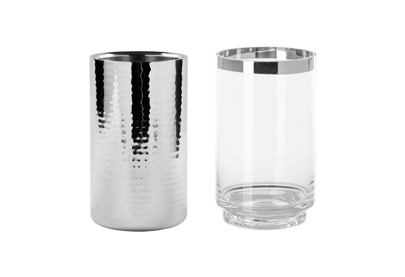 Fink Windlicht KALAS - Weinkühler/ Windlicht mit Glas aus Edelstahl in Silber - Kerze (Windlicht mit Glas, 2er Set), Windlicht - Dekoration - Geschenkeset - Flaschenkühler - Stumpenkerze von Fink