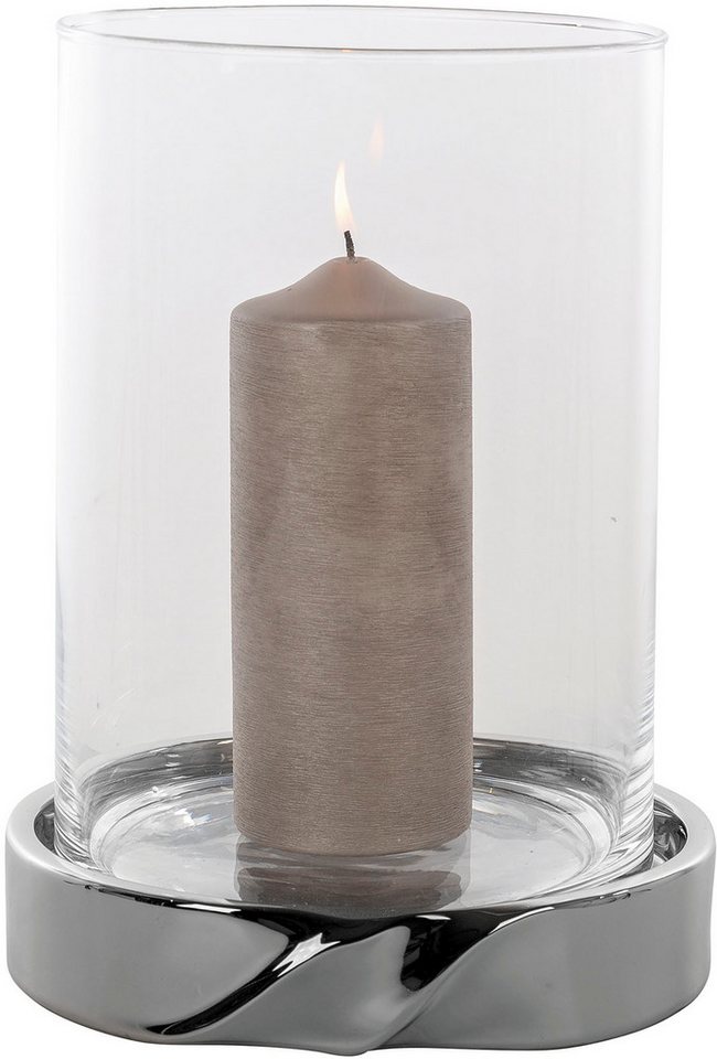 Fink Windlicht LE DECOR (1 St), Kerzenhalter mit Glaszylinder, aus Keramik, silberfarben von Fink
