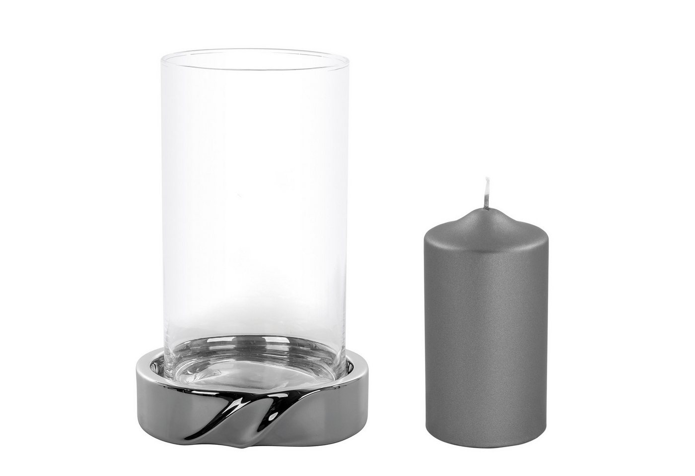Fink Windlicht LE DECOR - Windlicht mit Kerze aus Edelstahl/Glas/Paraffin silber/grau (2er Set, 1 St., 2 Stück), Stumpenkerzenhalter - Kerzenlicht - Geschenkset - Dekoration Leuchter von Fink