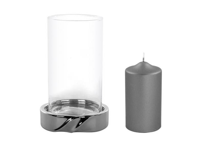 Fink Windlicht LE DECOR - Windlicht mit Kerze aus Edelstahl/Glas/Paraffin silber/grau (Windlicht mit Glas, 2er Set), Stumpenkerzenhalter - Kerzenlicht - Geschenkset - Dekoration Leuchter von Fink