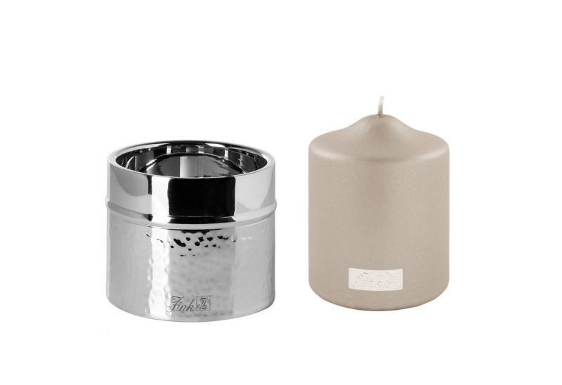 Fink Kerzenleuchter NASSAU - Stumpenkerzenhalter + Kerze - Edelstahl/Paraffin silber/stein (2er Set, 1 St., 2 Stück), Kerzenhalter - Windlicht - Kerzenlicht - Geschenkset - Dekoration von Fink