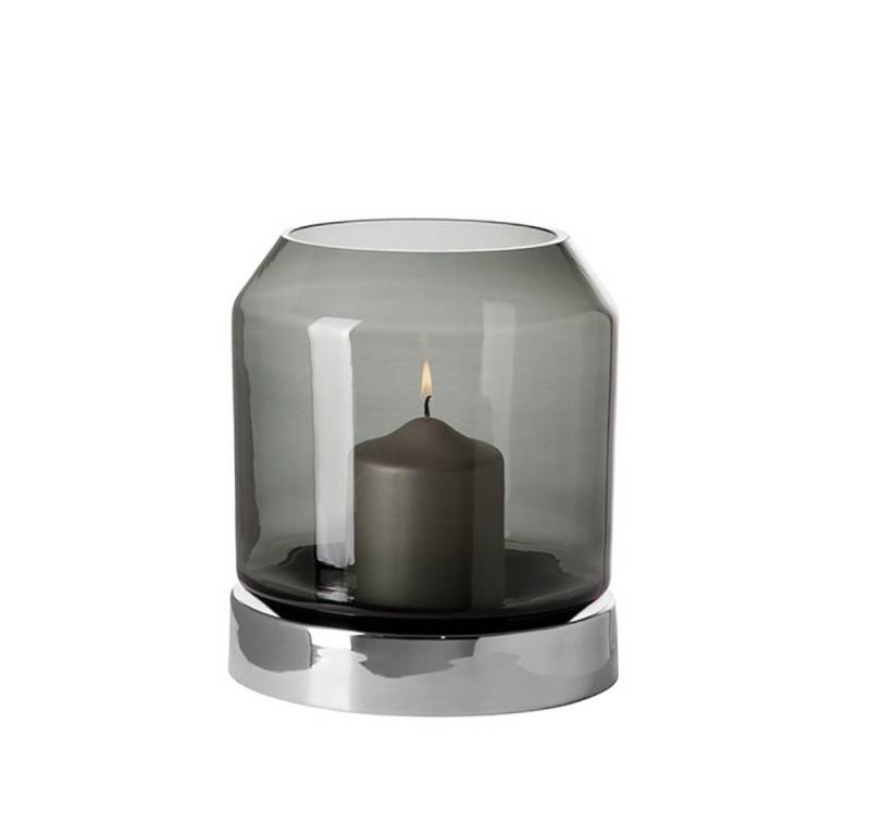 Fink Windlicht ORELIA Windlicht mit Glas - H. 23cm x Ø 20cm - silber - Edelstahl (Kerzenlaterne - Teelichtglas), Kerzenhalter aus Glas - Deko für Ihr Wohnzimmer von Fink