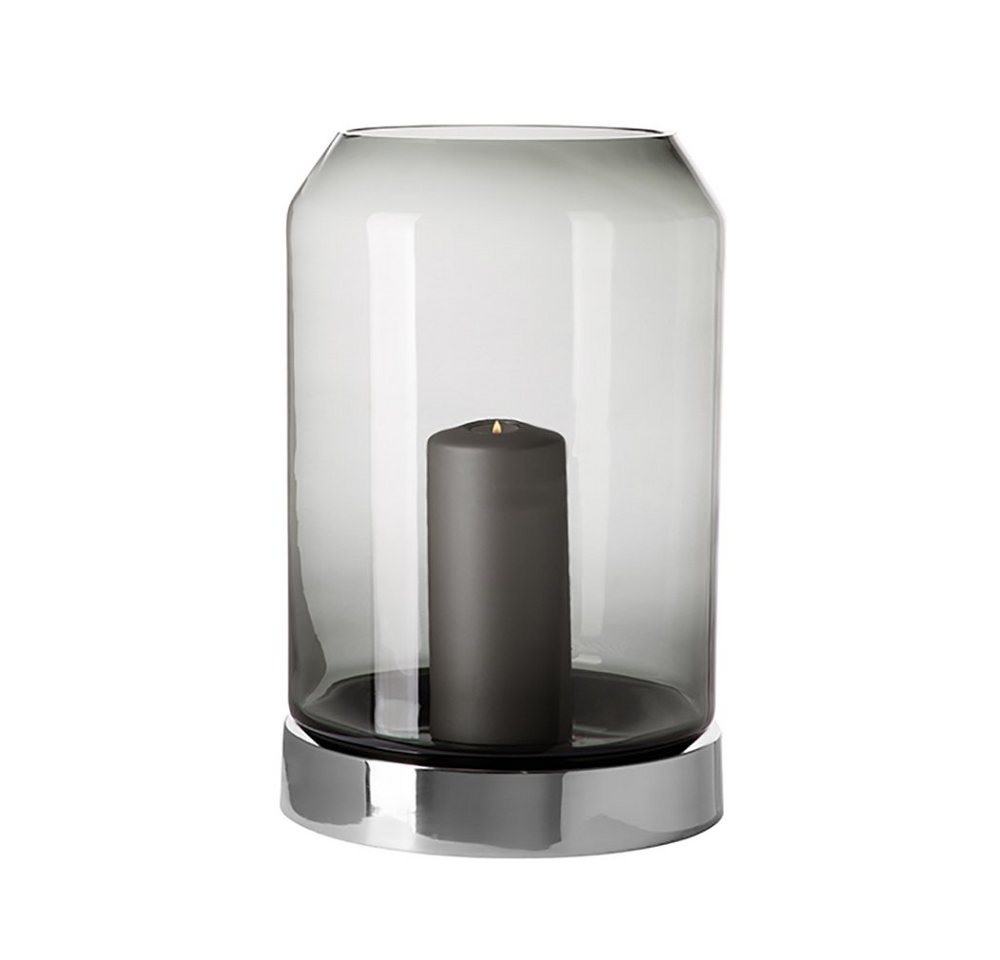 Fink Windlicht ORELIA Windlicht mit Glas - H. 31cm x Ø 20cm - grau-silber - Edelstahl (Kerzenleuchter - Windlichthalter), Moderner Kerzenhalter - Deko für Ihr Wohnzimmerambiente von Fink