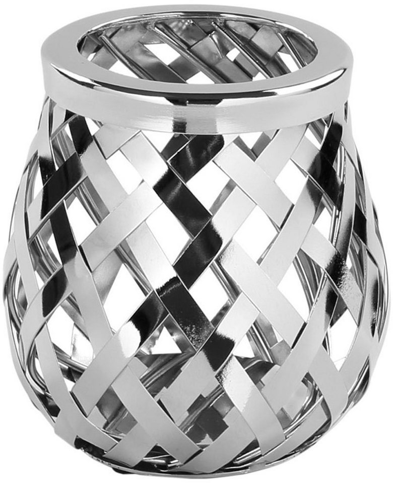 Fink Windlicht OTIS, mit handgearbeiteter Flechtstruktur (1 St), Kerzenhalter aus Edelstahl und Glas, Höhe ca. 15 cm, outdoorgeeignet von Fink