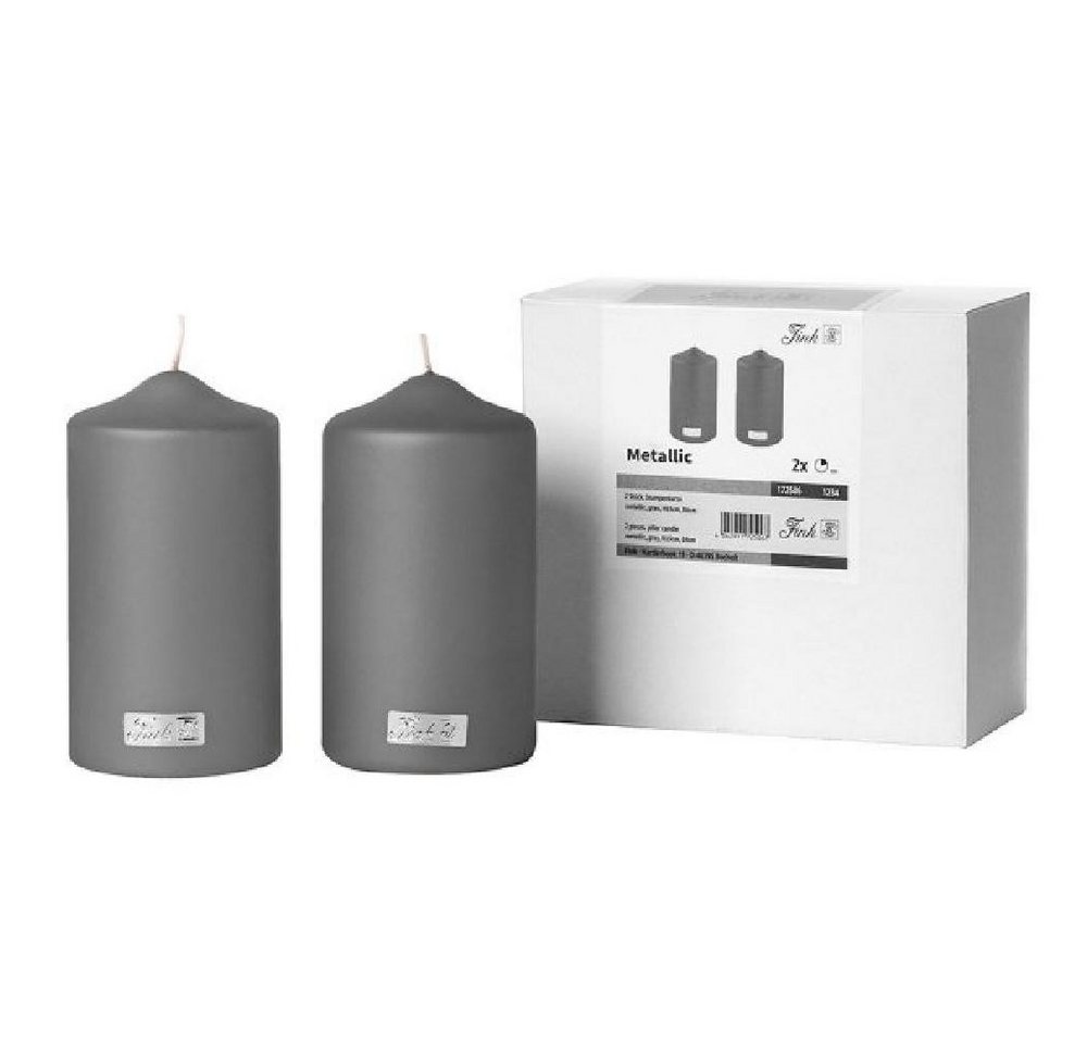 Fink Windlicht Stumpenkerze Metallic Grau 15 cm (2er-Set) von Fink