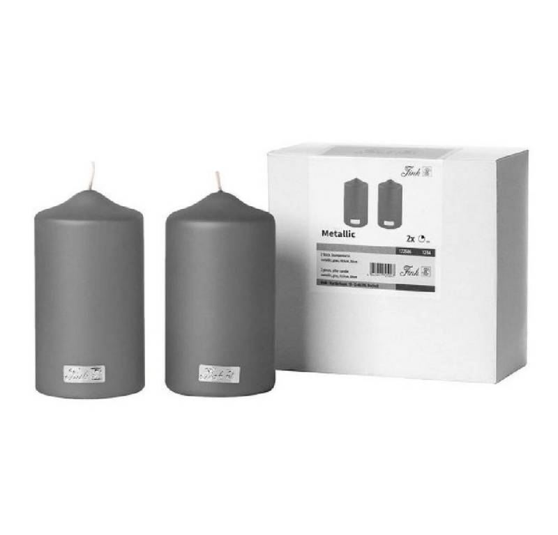 Fink Windlicht Stumpenkerze Metallic Grau 15 cm (2er-Set) von Fink