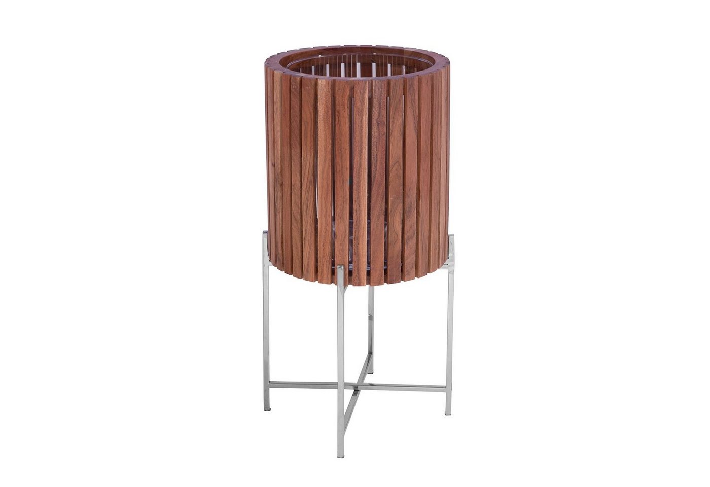 Fink Windlicht Windlicht BERKLEY - braun - Holz / Edelstahl - H.60cm x Ø 31cm (Akazienholzkonstruktion auf Edelstahlständer), speziell behandeltes Akazienholz - bedingt outdoorgeeignet von Fink