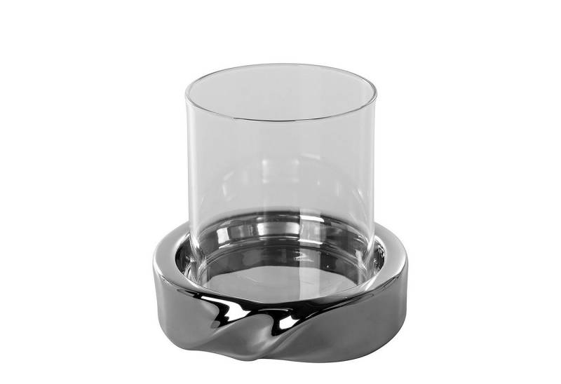 Fink Windlicht LE DECOR Windlicht mit Glas - H.10cm x D.11cm - silberfarben - Keramik (1 St., Kerzenleuchter - Windlichthalter), Moderner Kerzenhalter Leuchter - Stilvolle Deko für Ihr Zuhause von Fink