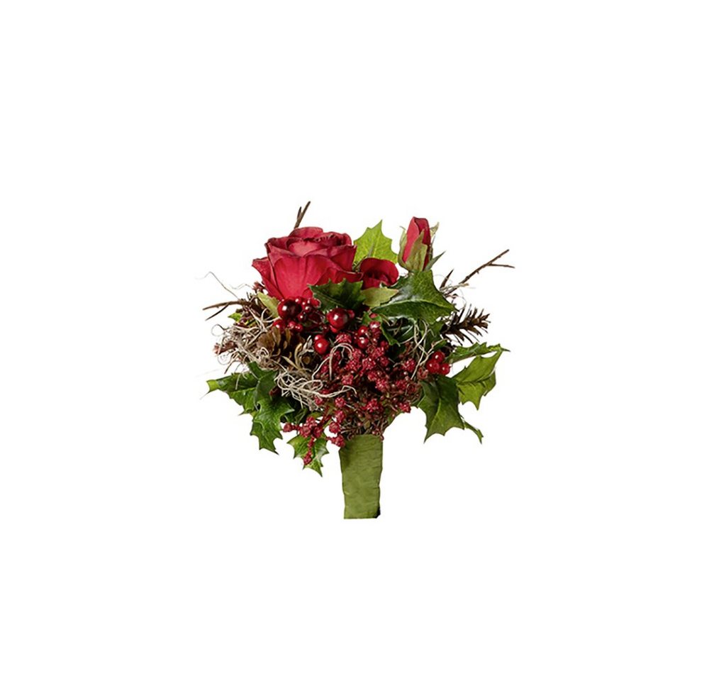 Kunstpflanze FINK Kunstblumenstrauß Petitbouquet - grün-rot - H. 14cm x B. 15cm x D. 17cm, Fink von Fink