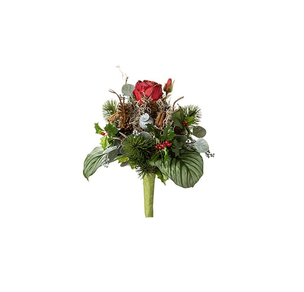 Kunstpflanze FINK Kunstblumenstrauß Jule - grün-rot - H. 32cm x B. 28cm x D. 26cm, Fink von Fink