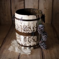 Holzfass Eisernen Griffen Ring Rustikaler Ziereimer Eimer Deko Holz Handmade Requisiten Photo Props von FinkHandmade