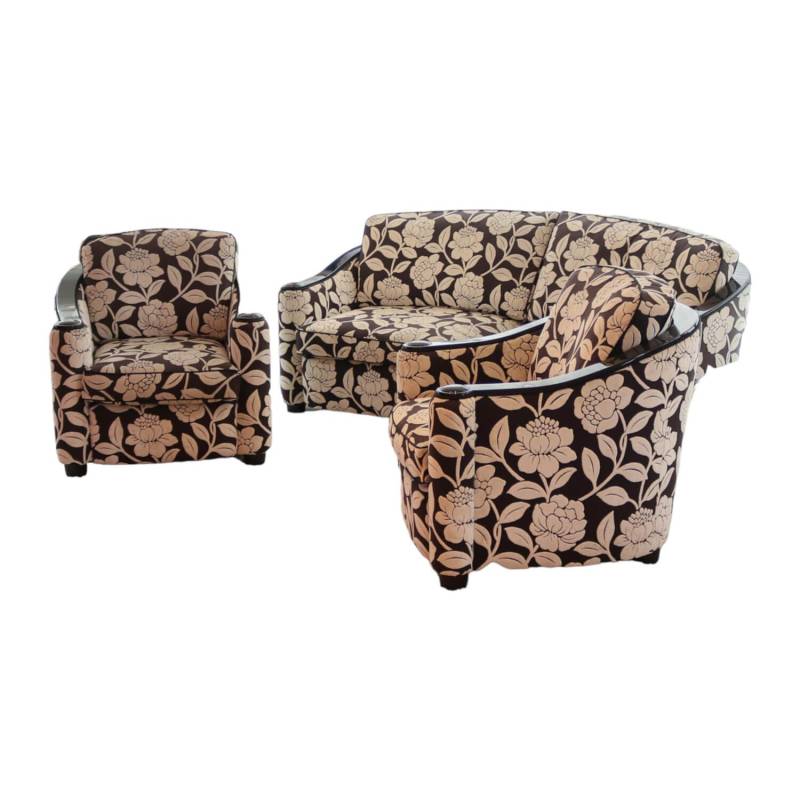 Polstergruppe Metropolitan Stoff Hellbeige Schwarz Halbrundsofa Mit 2 Sesseln von Finkeldei