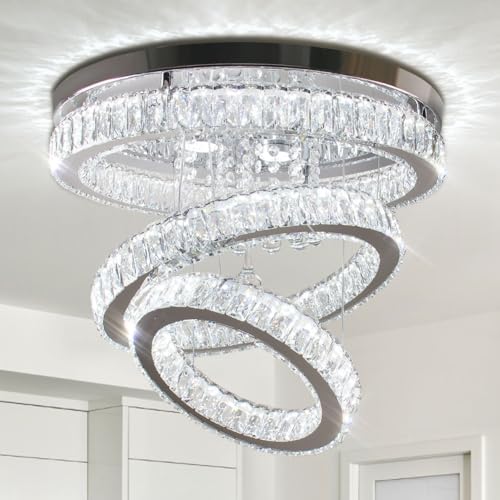 Finktonglan 19,7" Kristall Kronleuchter Moderne Kristall Deckenleuchte Flush Mount Ring Kronleuchter für Schlafzimmer Esszimmer Wohnzimmer 6500K Kalt Weiß von Finktonglan