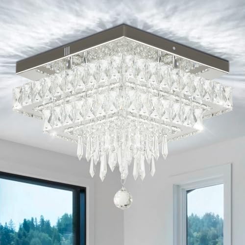 Finktonglan Kronleuchter-Deckenleuchte, 33 cm, quadratische Deckenleuchte, LED, 6500 K, weißes Licht, Unterputz-Deckenleuchte für Wohnzimmer, Esszimmer, Schlafzimmer, Eingangsbereich von Finktonglan