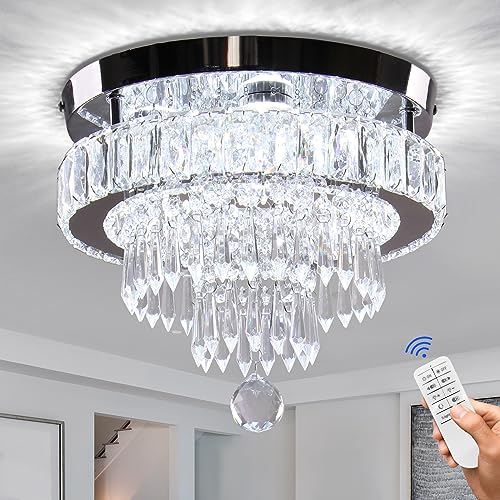 Finktonglan LED Kronleuchter, dimmbar, 30cm moderner LED-Kristall-Kronleuchter mit Fernbedienung, 3 Lichtfarben, wechselbare Kristall-Deckenleuchte für Schlafzimmer, Wohnzimmer, Flur, Esszimmer von Finktonglan