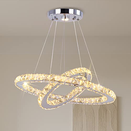 Finktonglan LED Kronleuchter Moderne 2 Ringe 30 * 50cm Pendelleuchte Einstellbare Edelstahl Kristall Deckenleuchte für Schlafzimmer Wohnzimmer Esszimmer (Warm White) von Finktonglan