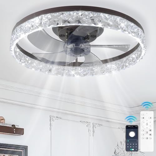 Finktonglan Moderne Deckenventilatoren mit Beleuchtung und Fernbedienung, 50 cm Dimmbarer LED-Deckenventilator mit 6 Geschwindigkeiten Schlafzimmerventilator mit Deckenleuchte Kaffee Gold von Finktonglan