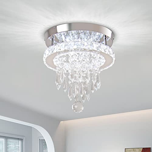 Fintonglan Kristall Kronleuchter LED Deckenleuchte Moderne Runde Kristall Kronleuchter Chrom Flush Mount Deckenleuchten für Schlafzimmer Wohnzimmer Foyer Flur Küche (Kalt Weiß) von Finktonglan