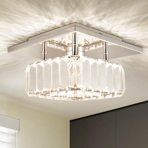 Kristall Deckenleuchte Kronleuchter Pendelleuchte Luxuri?s Kristall Lampe Flur Deckenlampe Flur Schlafzimmerlampe Lampe Wohnzimmer mit Helle Lichter für Schlafzimmer Flur Proch (Quadratisch-multi) von Finktonglan