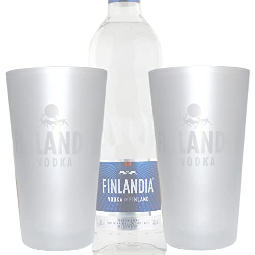 Finlandia QMBasic Glas Set - 2 satinierte Longdrink-Gläser Vodka VODKA | Helsinki Finnland Bar Cocktail Milch- Frost- Glas Look von Finlandia