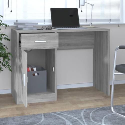 Finlon Grey Sonoma Schreibtisch – Moderner 100 x 40 x 73 cm großer Schreibtisch mit viel Stauraum – stilvolle und funktionale Arbeitsplatzlösung-Grau von Finlon