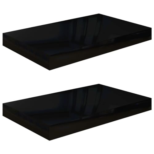 Finlon Zeitgenössischer Hochglanz für weiße Regale – Set mit 2 schwebenden Regalen für stilvolle Aufbewahrung und Präsentation-Schwarz(40 x 23 x 3,8 cm) von Finlon