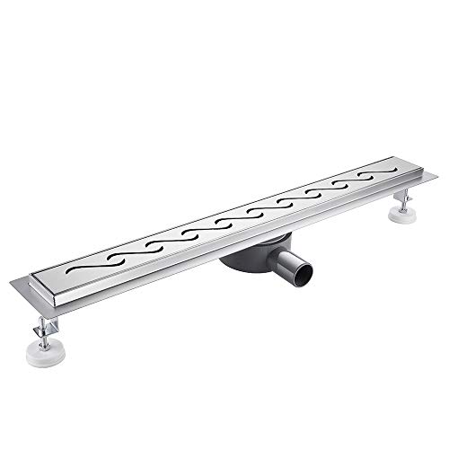 Finmrys Duschrinne 70 cm 360 Grad Edelstahl komplettset Duschablauf Extra Flach Siphon mit Haarsieb Duschabfluss Bodenablauf Bodenablauf für Duschwand Duschkabine von Finmrys