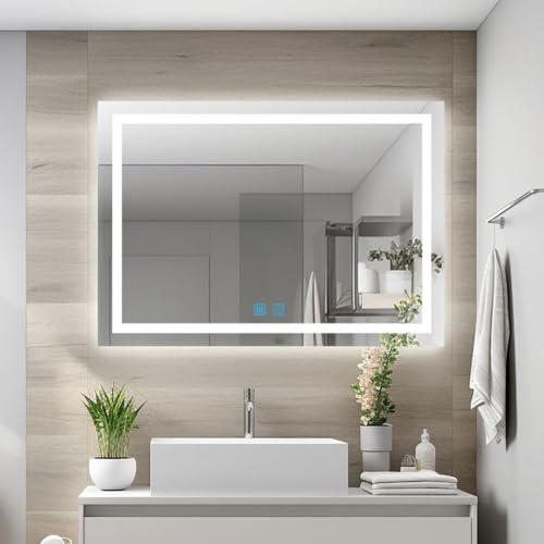 LED Spiegel Bad mit Beleuchtung dimmbar Kaltweiß Warmweiß mit Speicherfunktion 80x60 60x80cm Badezimmer Beleuchteter Wandspiegel Antibeschlag Touchschalter Horizontal Vertikal von Finmrys