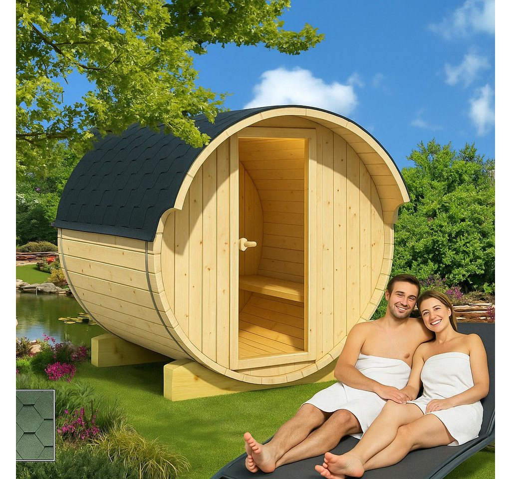 Finn Art Blockhaus Fasssauna Ove 4, Schindeln schwarz, Outdoor Gartensauna, mit Holz Ofen, montiert Finn Art Blockhaus Fasssauna Ove 4, Schindeln schwarz, Outdoor Gartensauna, mit Holz Ofen, montiert von Finn Art Blockhaus