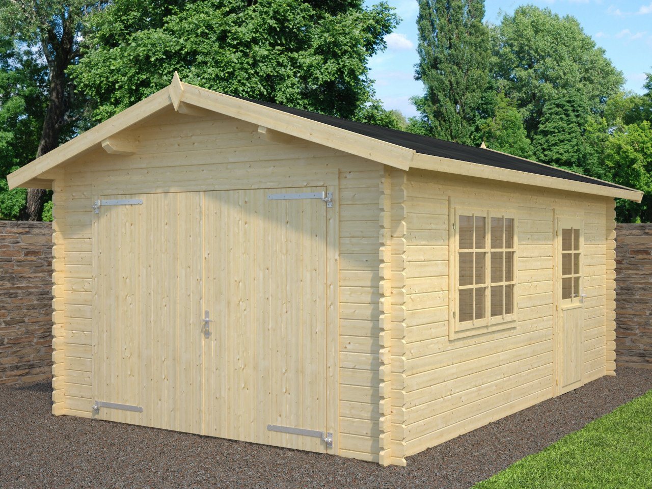 Finn Art Blockhaus Garage Holzgarage Aktion 16 mit holztor braun, Einzelgarage aus Holz mit Premium Dachbahn von Finn Art Blockhaus