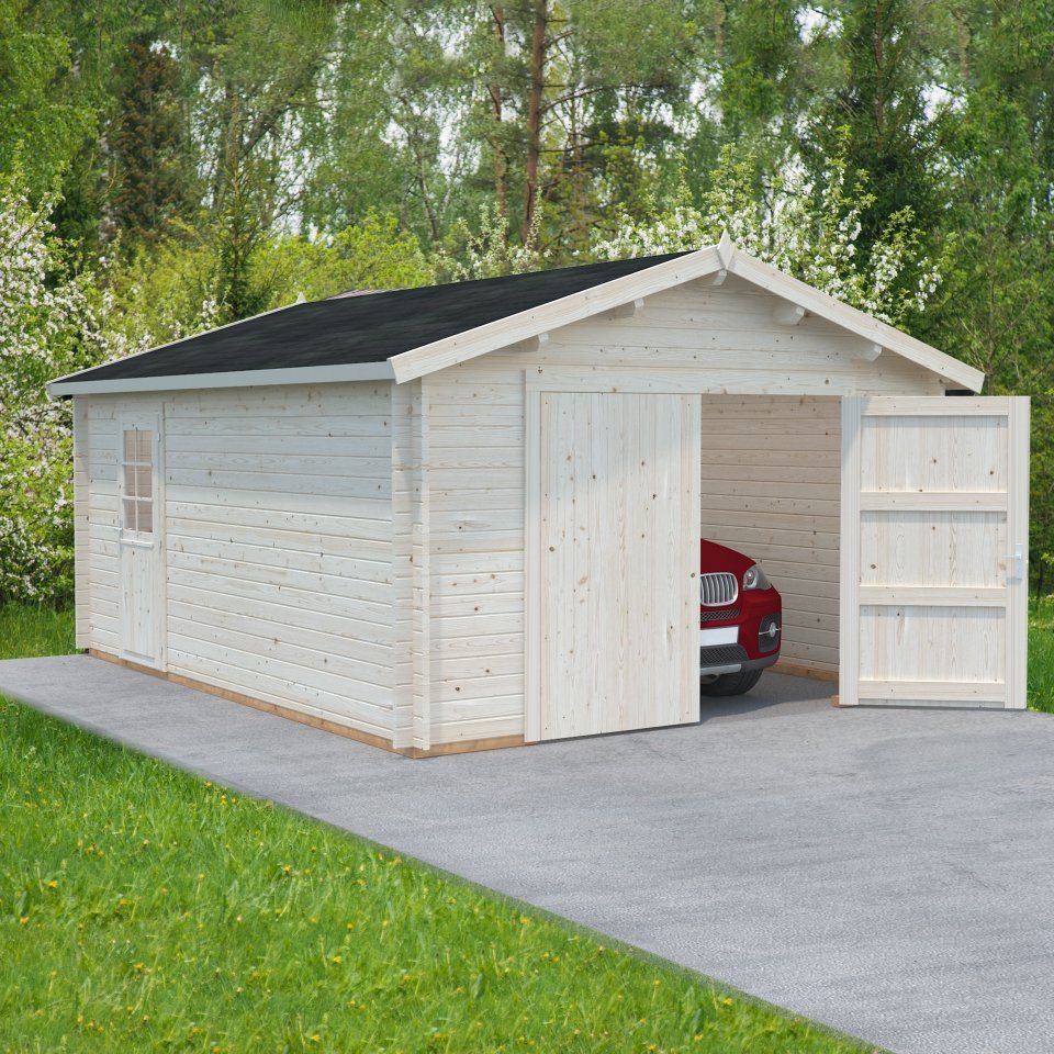 Finn Art Blockhaus Garage Holzgarage Aktion 5 mit Holztor braun, Einzelgarage aus Holz mit Premium Dachbahn von Finn Art Blockhaus