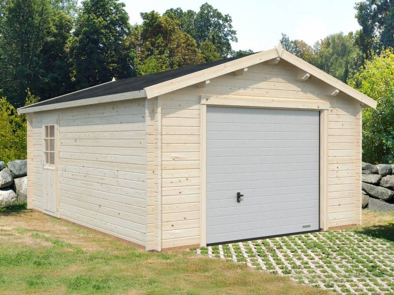 Finn Art Blockhaus Garage Holzgarage Aktion 6 mit Sektionaltor grau, Einzelgarage aus Holz von Finn Art Blockhaus
