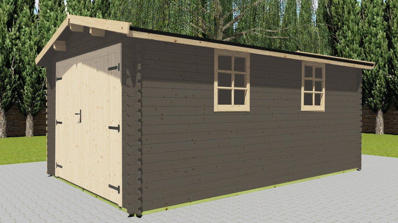 Finn Art Blockhaus Garage Holzgarage Schweden 32 mit Holztor natur, Einzelgarage aus Holz mit Premium Dachbahn von Finn Art Blockhaus