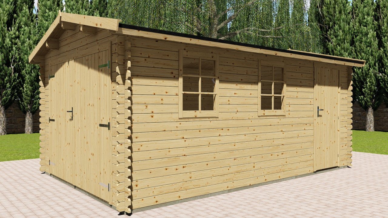 Finn Art Blockhaus Garage Holzgarage Schweden 41 mit Holztor natur, Einzelgarage aus Holz mit Premium Dachbahn von Finn Art Blockhaus