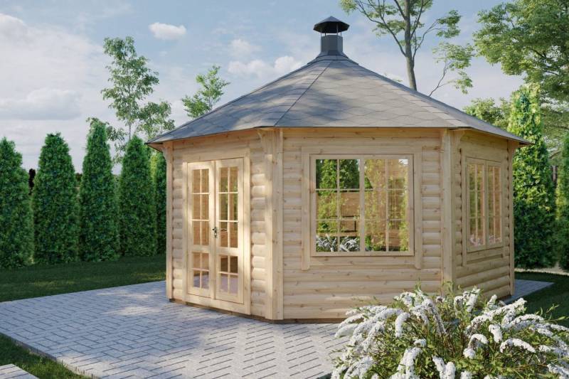 Finn Art Blockhaus Grillkota Elegance 16,5, BxT: 453x453 cm, Schindeln grün, 8-eckig, Grillhütte mit Grillanlage, max. 21 Persone Finn Art Blockhaus Grillkota Elegance 16,5, BxT: 453x453 cm, Schindeln grün, 8-eckig, Grillhütte mit Grillanlage, max. 21 Persone von Finn Art Blockhaus