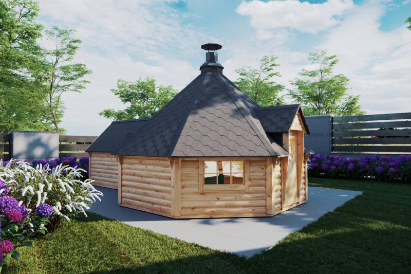 Finn Art Blockhaus Grillkota Elegance 16,5 mit Saunaanbau, BxT: 450x635 cm, Schindeln schwarz, 8-eckig, max. 18 Personen Finn Art Blockhaus Grillkota Elegance 16,5 mit Saunaanbau, BxT: 450x635 cm, Schindeln schwarz, 8-eckig, max. 18 Personen von Finn Art Blockhaus