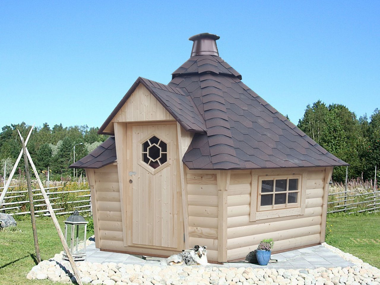 Finn Art Blockhaus Grillkota Norwegen Premium 9,2 konisch, BxT: 397x343 cm, Schindeln grün, 6-eckig, max. 15 Personen Finn Art Blockhaus Grillkota Norwegen Premium 9,2 konisch, BxT: 397x343 cm, Schindeln grün, 6-eckig, max. 15 Personen von Finn Art Blockhaus