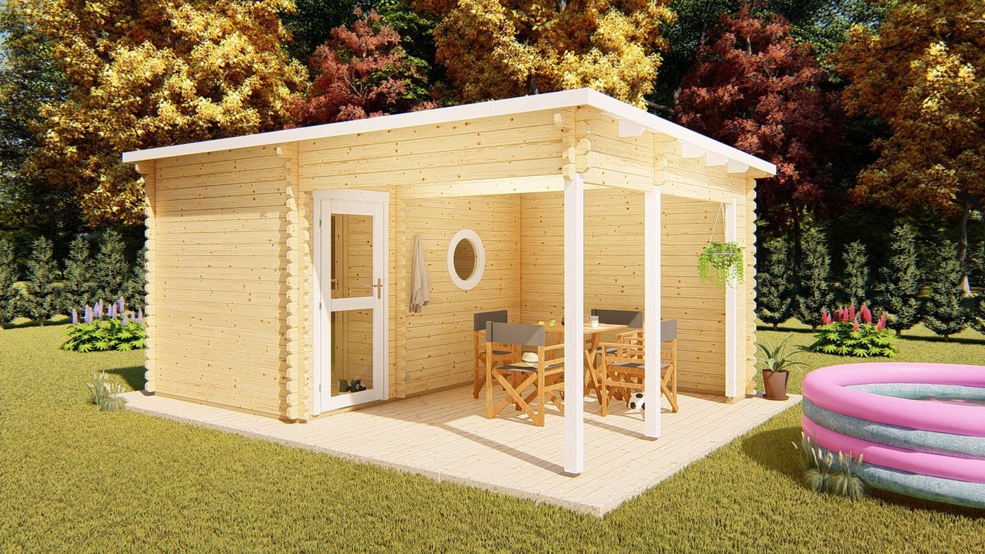 Finn Art Blockhaus Saunahaus Trontheim 10, BxTxH: 510 x 360 x 246 cm, 45 mm, Outdoor Gartensauna, ohne Ofen mit Vorraum von Finn Art Blockhaus