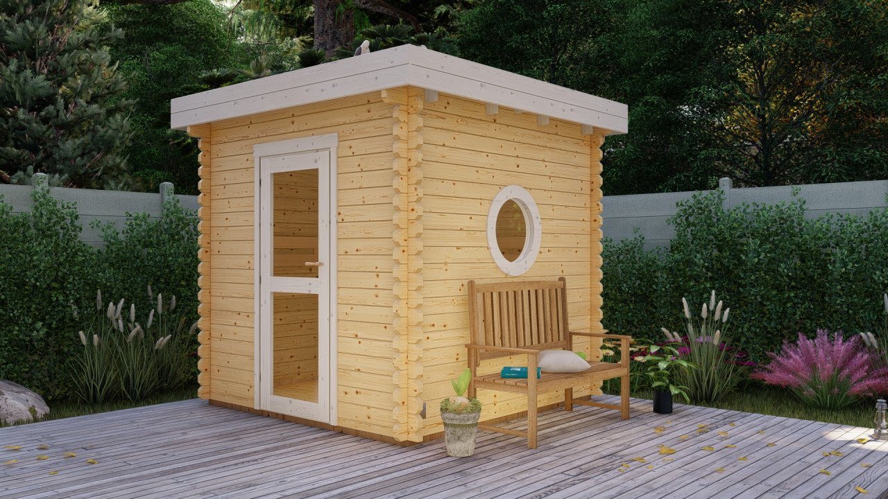 Finn Art Blockhaus Saunahaus Trontheim 2, BxTxH: 240 x 240 x 240 cm, 45 mm, Outdoor Gartensauna, ohne Ofen von Finn Art Blockhaus