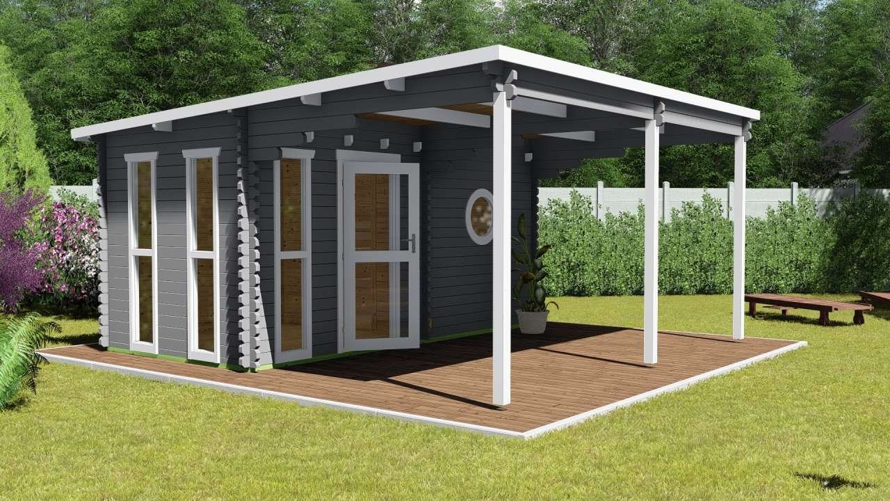 Finn Art Blockhaus Saunahaus Trontheim 3 Plus, BxTxH: 480 x 500 x 250 cm, 45 mm, Outdoor Gartensauna, mit Holz Ofen mit Vorraum von Finn Art Blockhaus