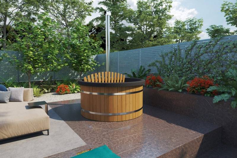 Finn Art Blockhaus Whirlpool 180 Exklusiv Innenofen, mit Holz Ofen von Finn Art Blockhaus