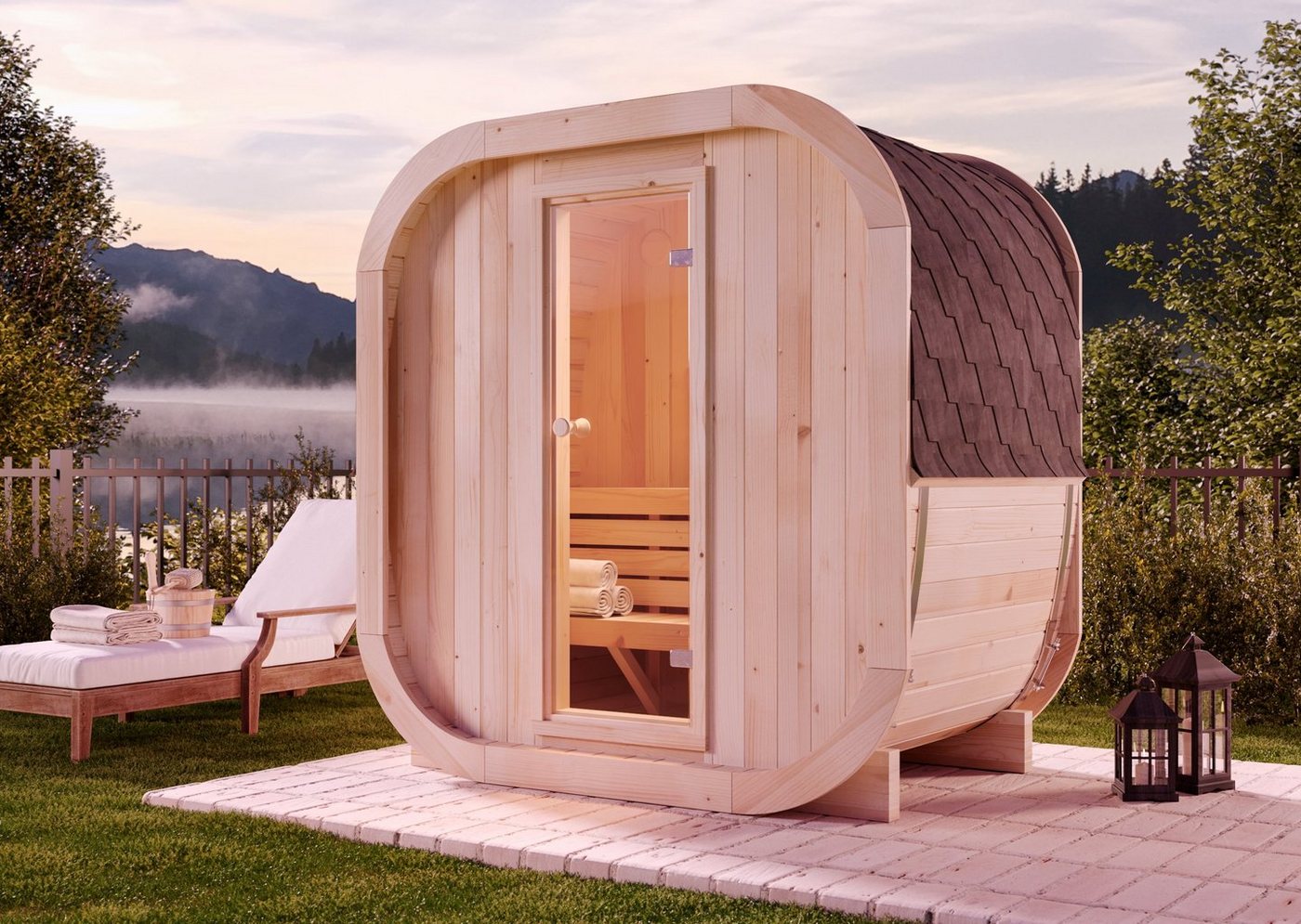 FinnTherm Fasssauna ScandiCube Mini XXS, BxTxH: 210 x 130 x 214 cm, 42 mm von FinnTherm