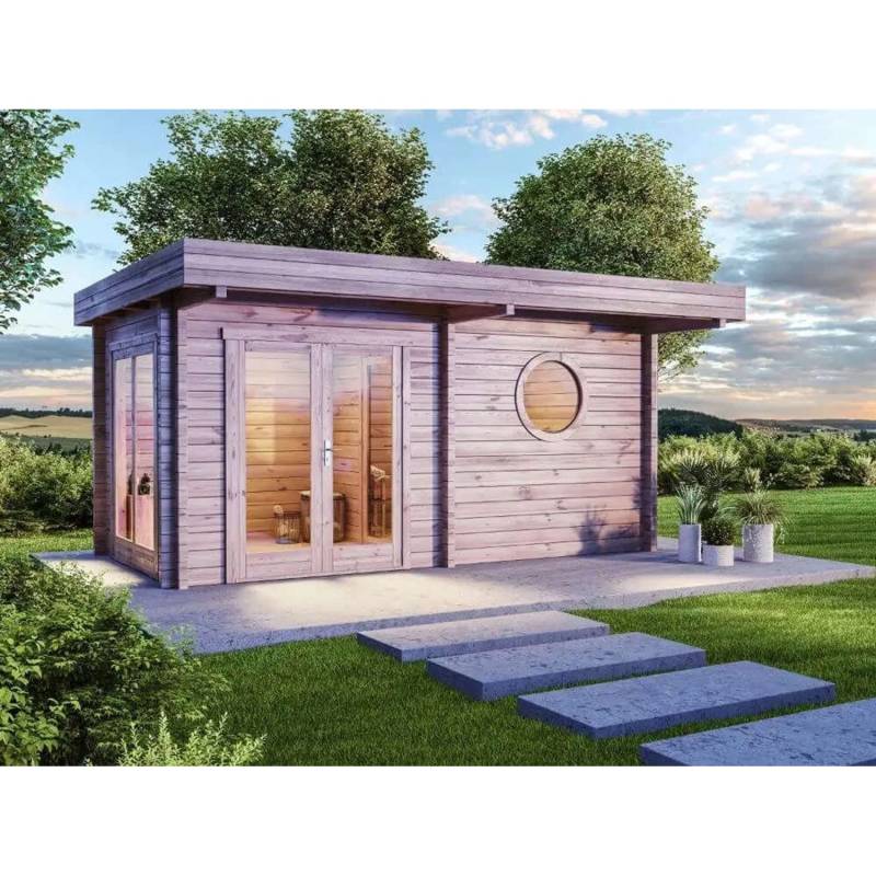 Finntherm Gartensauna Enns-70 Naturbelassen 508 cm x 354 cm Wandstärke 70 mm von FinnTherm