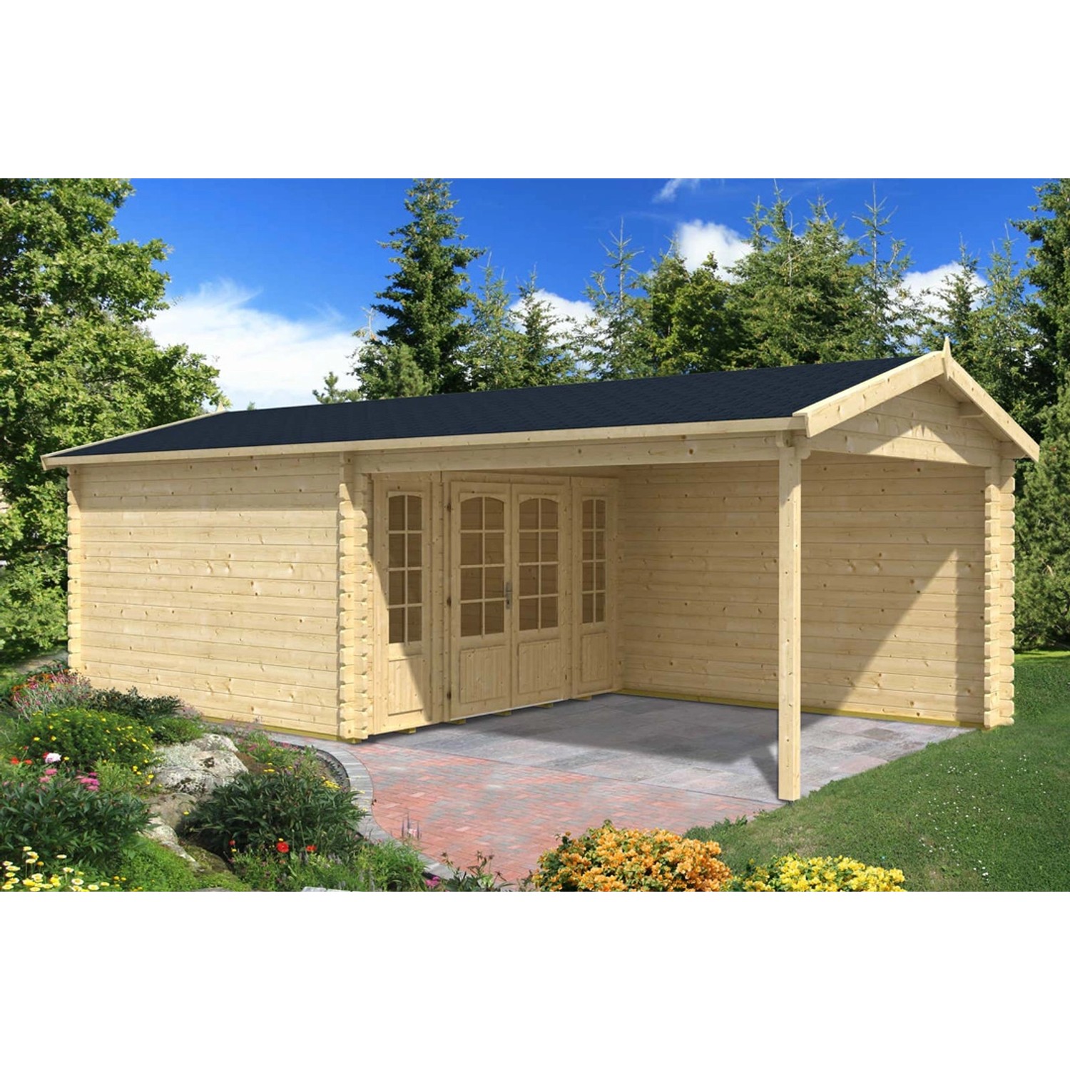 Finntherm Gartensauna Freiburg-44 ISO Naturbelassen 756 cm x 399 cm von FinnTherm