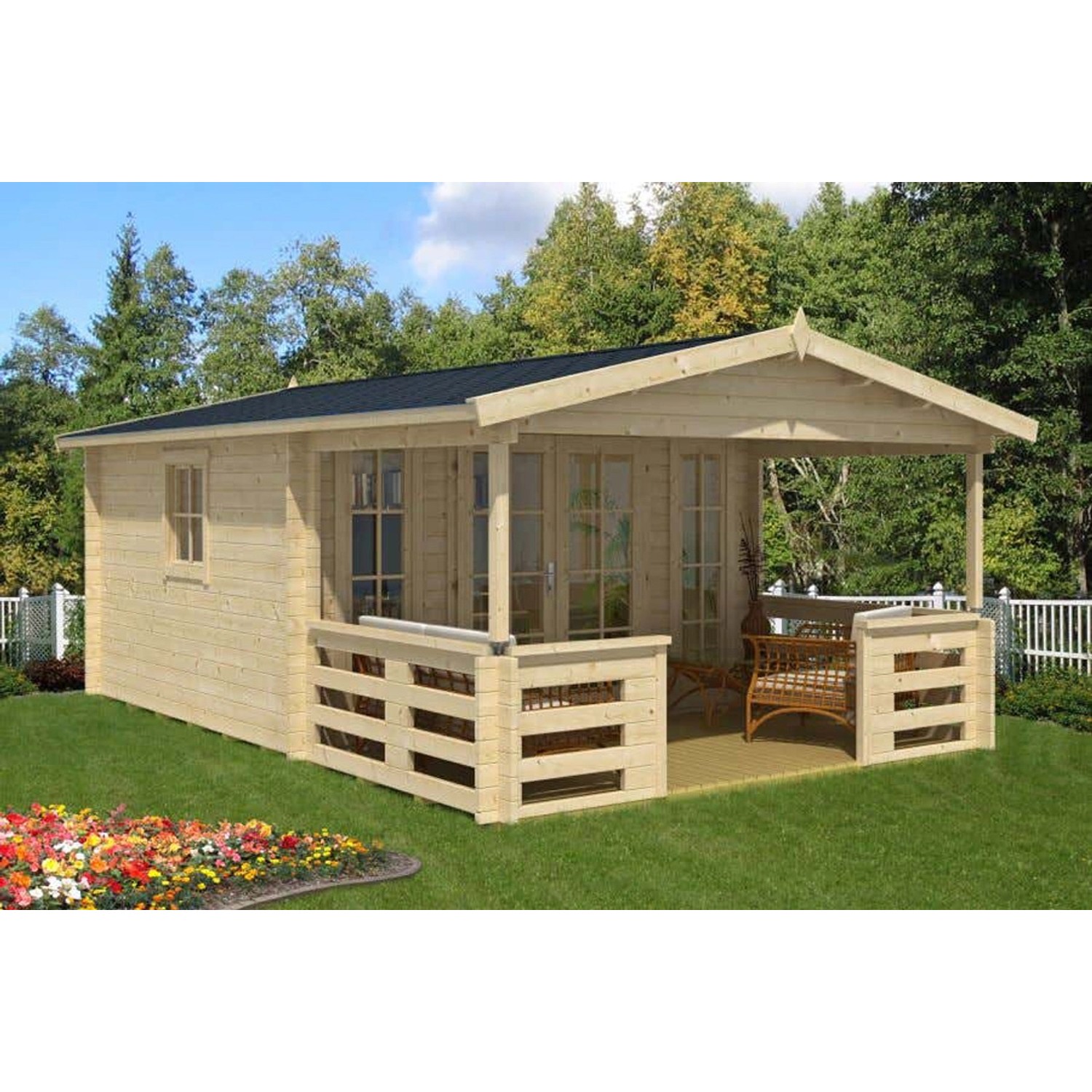 Finntherm Gartensauna Lappland-40 A Pinie 400 cm x 594 cm Wandstärke 40 mm von FinnTherm